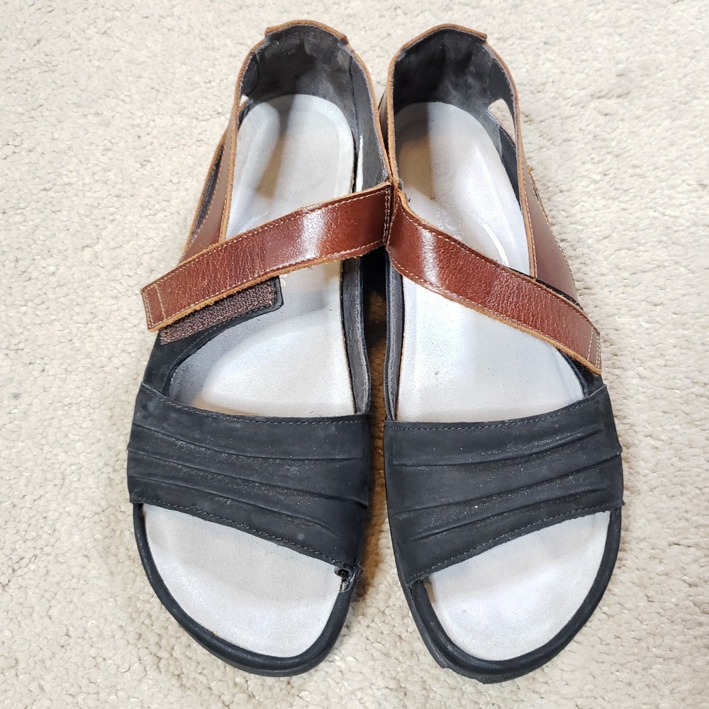 Naot Papaki Koru Sandals 36 US 5-5.5 Black Velvet Nubuck/Cinnamon Leather Shoes - Picture 5 of 11